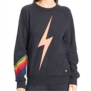 Aviator Nation 7 stripe chevron lightning bolt crew neck sweatshirt